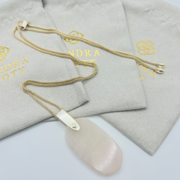Kendra Scott Inez Rose Quartz Long Pendant Necklace in Gold - Picture 3 of 5